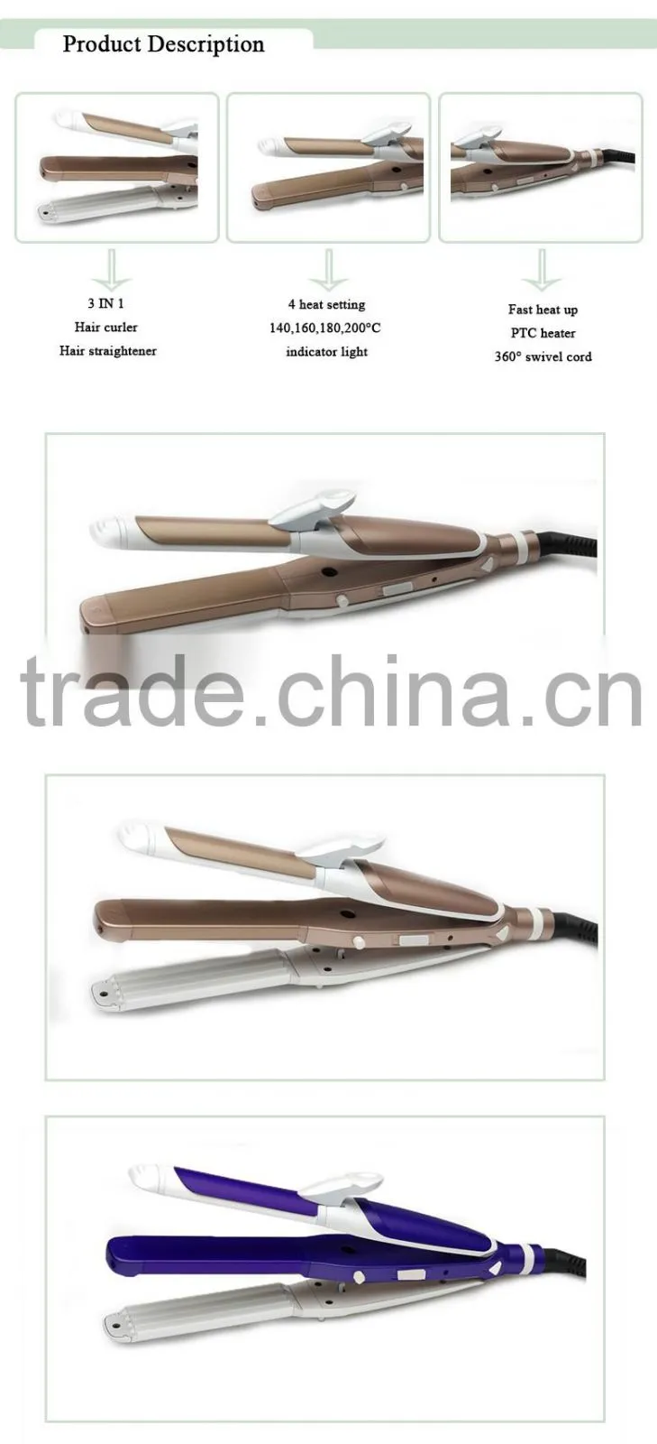 new desgin 3 in 1 hair curler and flat iron barbershop tools