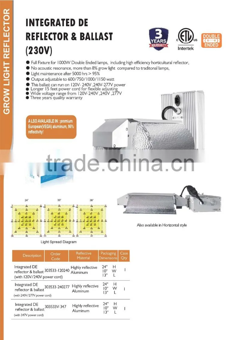 SINOWELL Integrated 1000w Double Ended Grow Lights Fixture for Indoor Plants