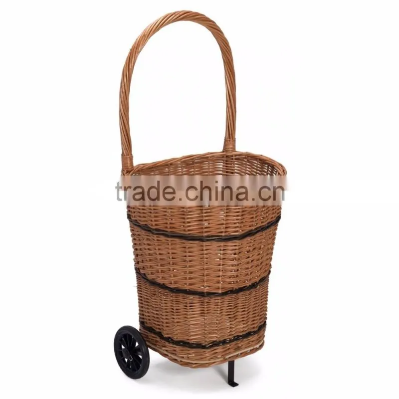 cheap personal Wicker shopping cart with 2 wheels wicker shopping baskets with wheels