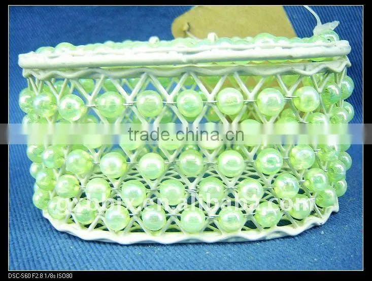 Green pearl and creamywhite iron frame storage home decorative box with lid