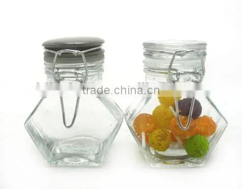 mini polygon glass spice jar with clamp lid