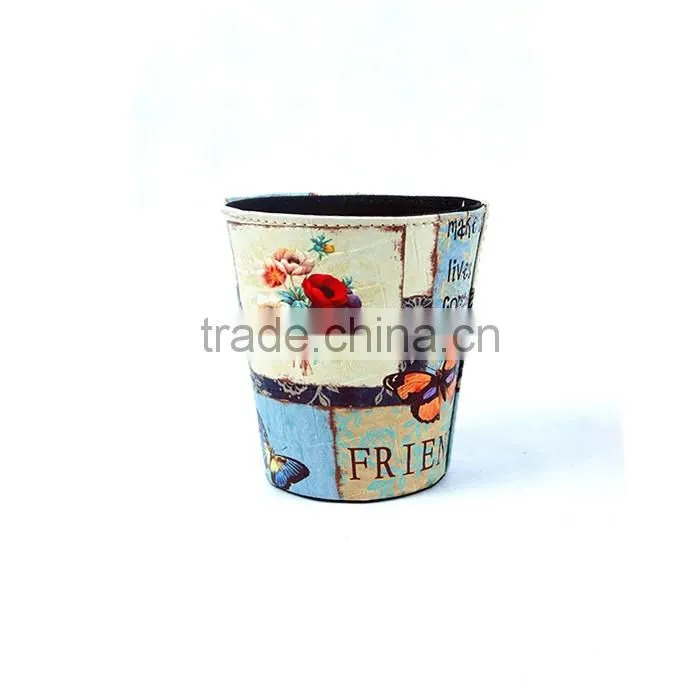 Eco-friendly Trash Can Faux Leather Open Top Standing Waste Bin