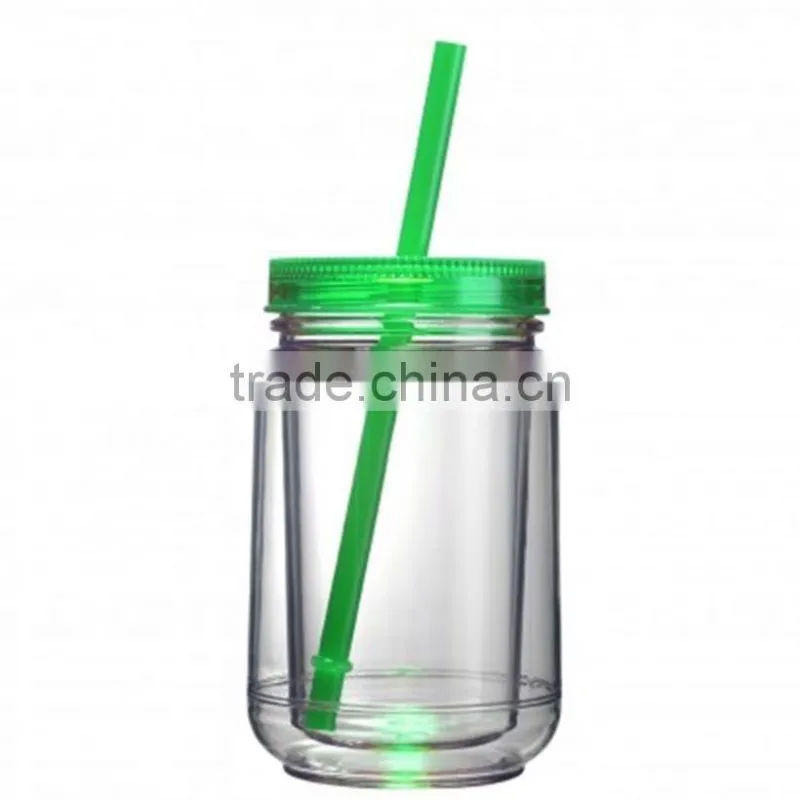 16OZ Mason Jar Cup Blank Clear Double Wall Insulated Tumbler Travel Mug Straw