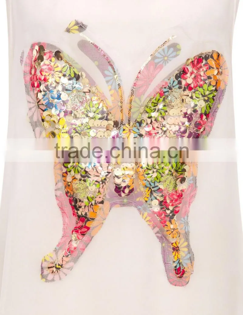 Butterfly sequins latest fashion blouse design,fancy blouse,womens vest