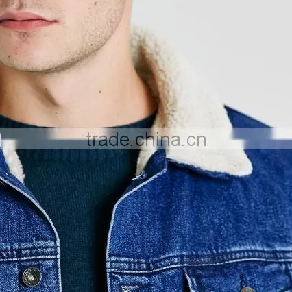 blue washed men winter jacket with fur collar windbreak wholesale