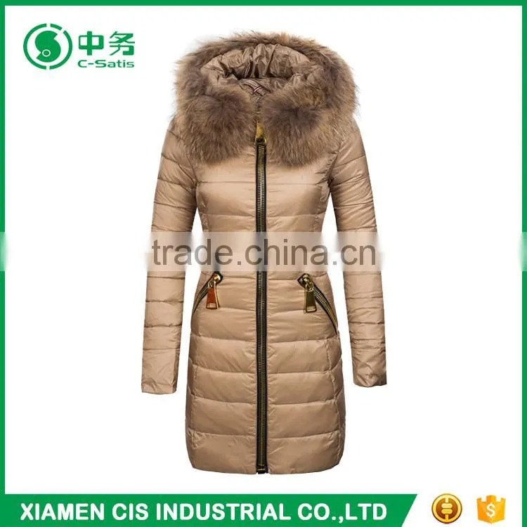 Top Quality Winter Windproof Warm Women Duck Down Coat with Fur Collar