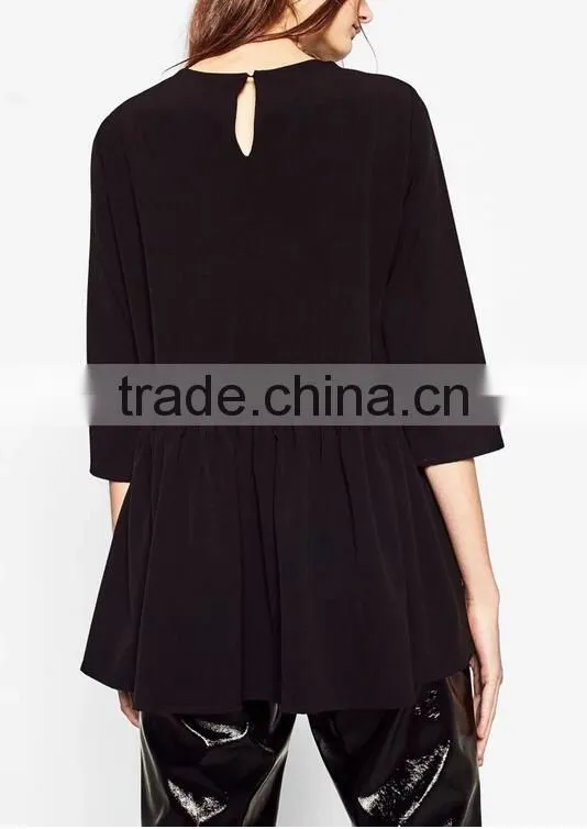 Runwaylover EY2367B 2017 Ladies Nine Point Sleeve Pure Color Blouse