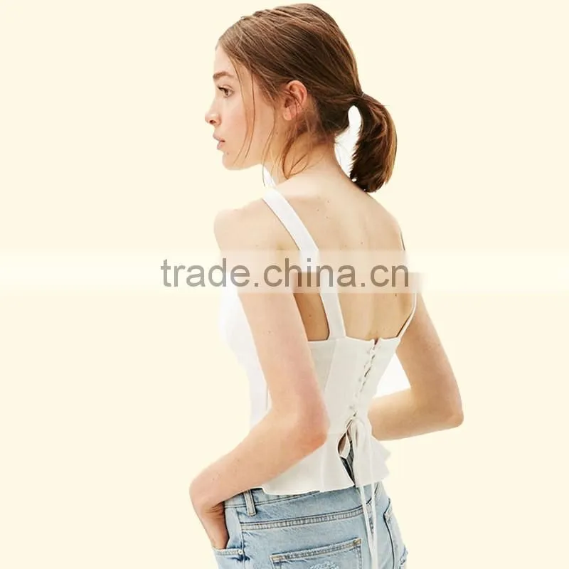 2017 OEM Girls Flounced Hem Cream Textured Corset Blouse Top