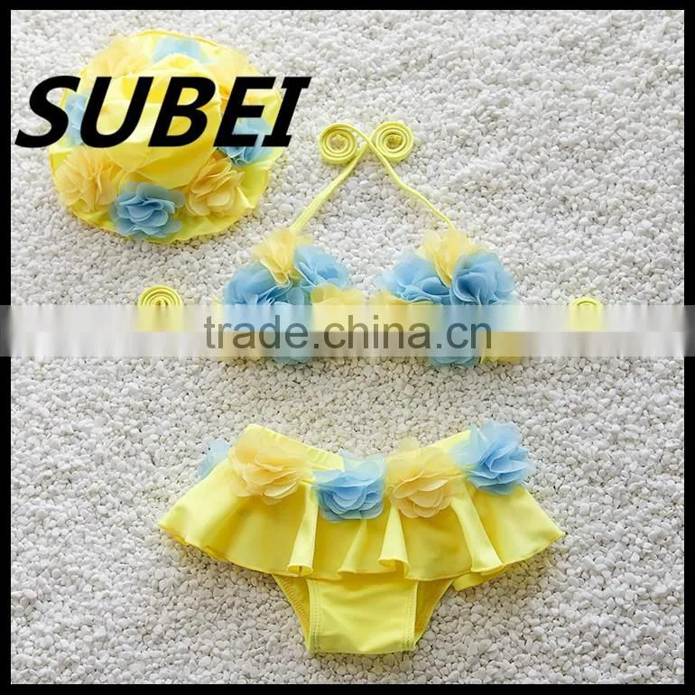 2016 new Korean children swimwear girls swimwear bikini swimsuit baby baby with a waterproof cap