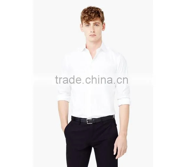 Classic italian Essential white color slim-fit men shirt with classic collar