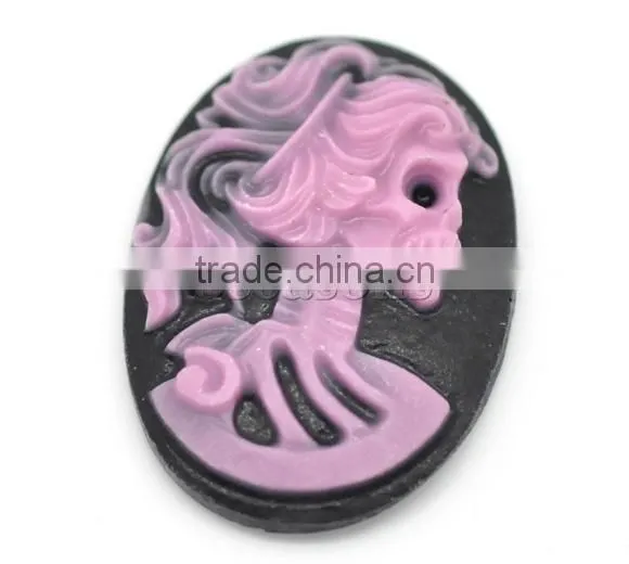 Purple Resin Halloween Skull Pattern Oval Cameo 25x18mm(1"x3/4"), sold per packet of 50