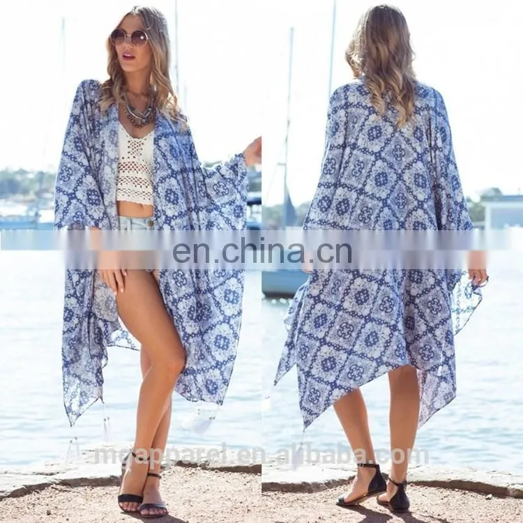 100% Rayon women printed cardigans sheer soft kimono cardigan