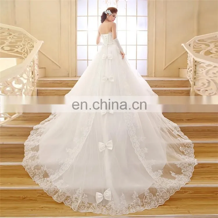 HS1623 2017 Lace Strapless Wedding Dress With Long Train Bridal Ball Gown
