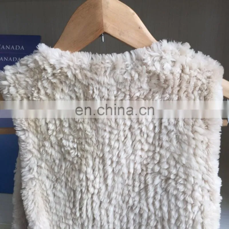 White knitted shearling beaver fur sleeveless asymmetrical vest