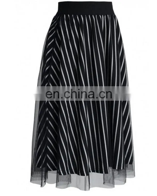 Monochromic Stripes Mesh Midi Skirt