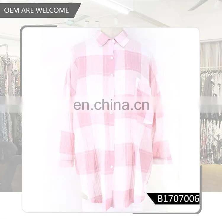 2017 new high fashion one piece pink free size checked blouse for girls