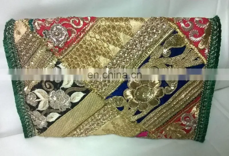 2015 New Valentines Womens Ladies Vintage Banjara Colorful Hand Zari Embroidered Unique Patch Handbag Clutch Tote Purse Pouch
