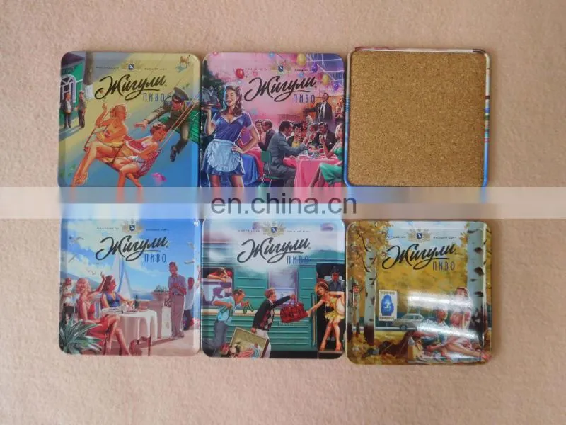 Wholesale square metal tin cup coaster with cork back