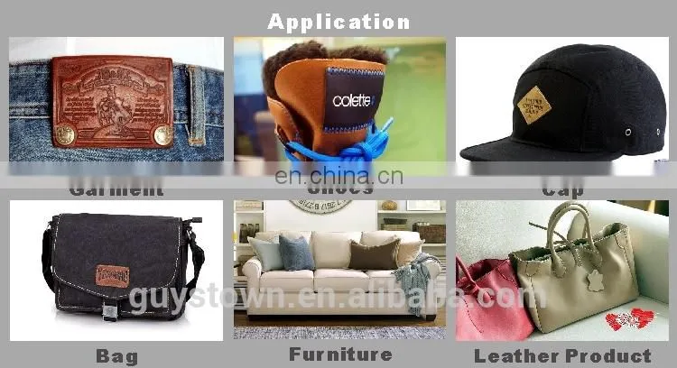 Custom thin cow skin hot stamping embossed pattern die cut shape leather label