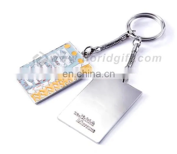 Stock cheap price metal house shape/round keychain with custom logo