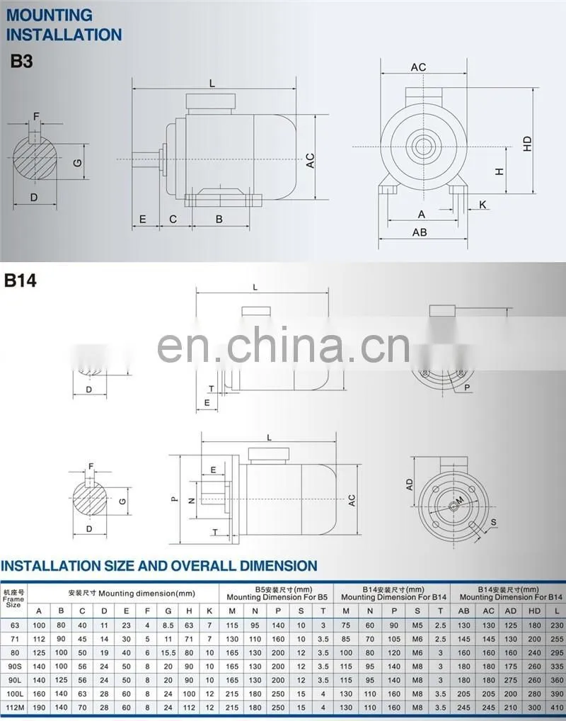 220V/110V Single Phase AC Induction Motor 750W 1HP