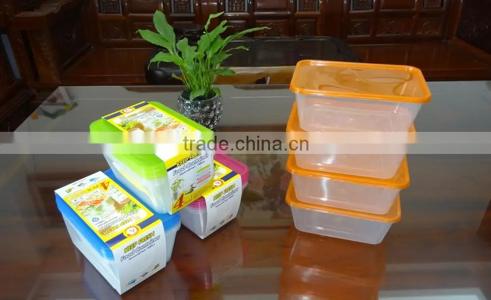 Supermarket set of 4 pcs rectangular plastic food storage container / food storage box 1000ml