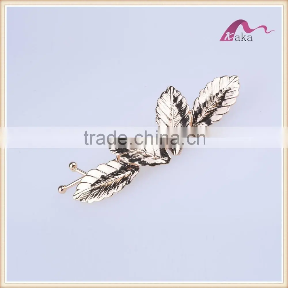 Fancy women metal gold plate leaves hair pins for women high fashion