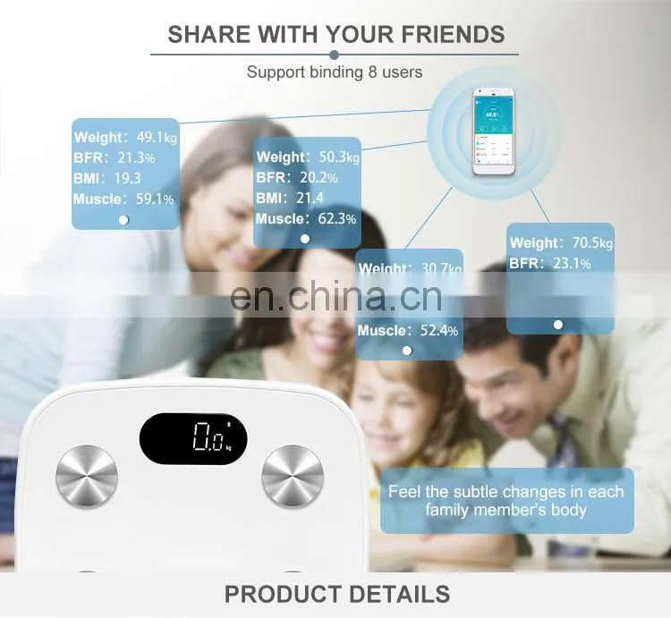 Best Selling Full ABS Plastic Body BMI Weighing Analyzer Blue tooth High Technology Personal Fat Scale