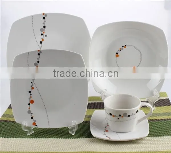 20 pcs porcelain dinner set with part decal square ceramic 20 pcs dinner set