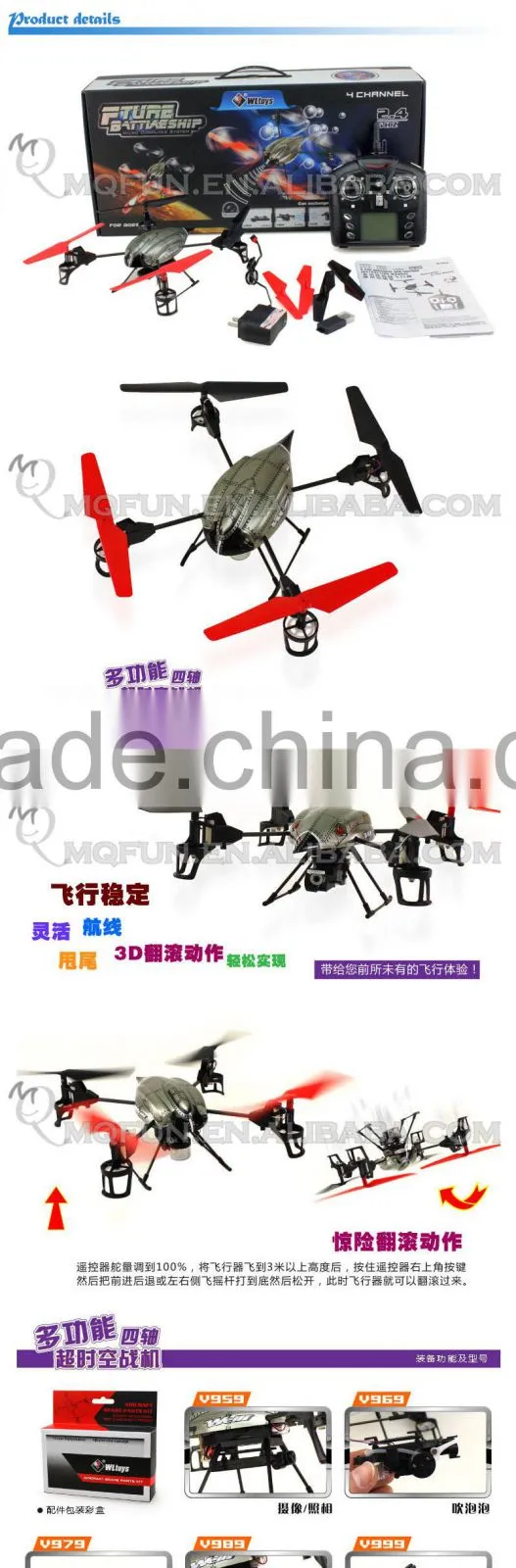 Mini Qute RC remote control 4 channel flying saucer Quadcopter Headless mode 3D tumbling Educational electronic toy NO.V999