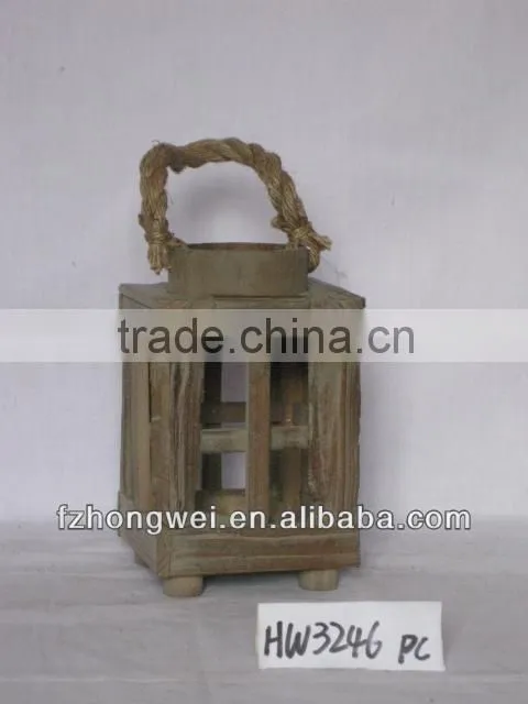 Hongwei Handmade Antique&Rustic Wooden Lantern/Candle Lantern/Candle Holder with Hemp Rope Handle for Home&Garden Decor,Durable