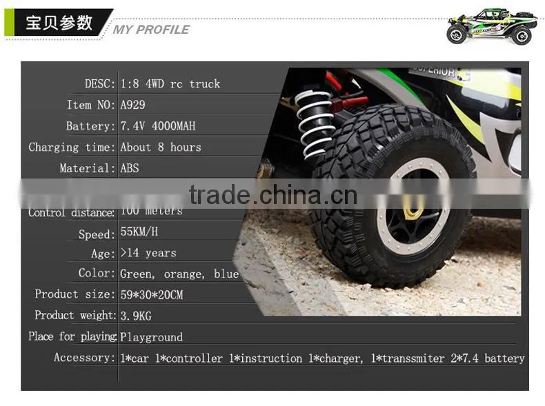 2014 Newest WL A929 2.4G 1:8 Scale large 4WD RC Proportional Desert Brushles Electric Fastest RC Truck RC motoring car