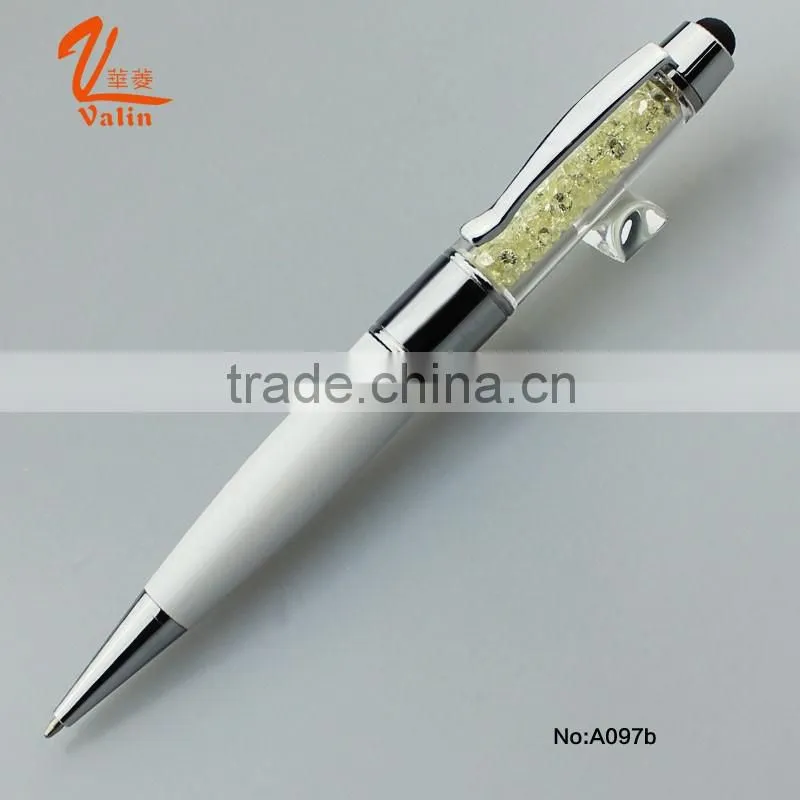 2016 Valin blue USB disk metal ball pen with crystal touch screen
