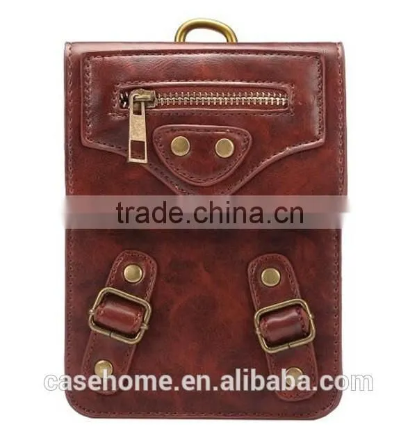 6.3" Dark Brown Small Shoulder Bag Universal Mobile Phone Leather Case