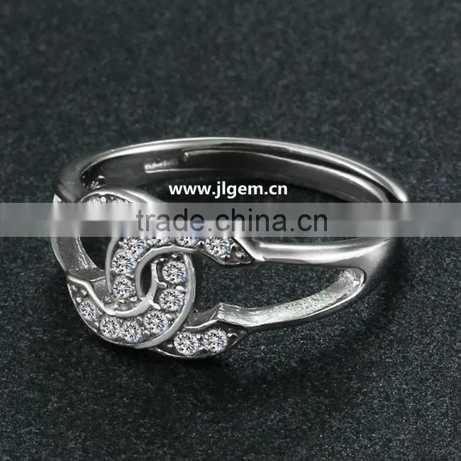 Dubai Fashion 925 Sterling Silver Rings Letter C Decorated With CZ Gemstone