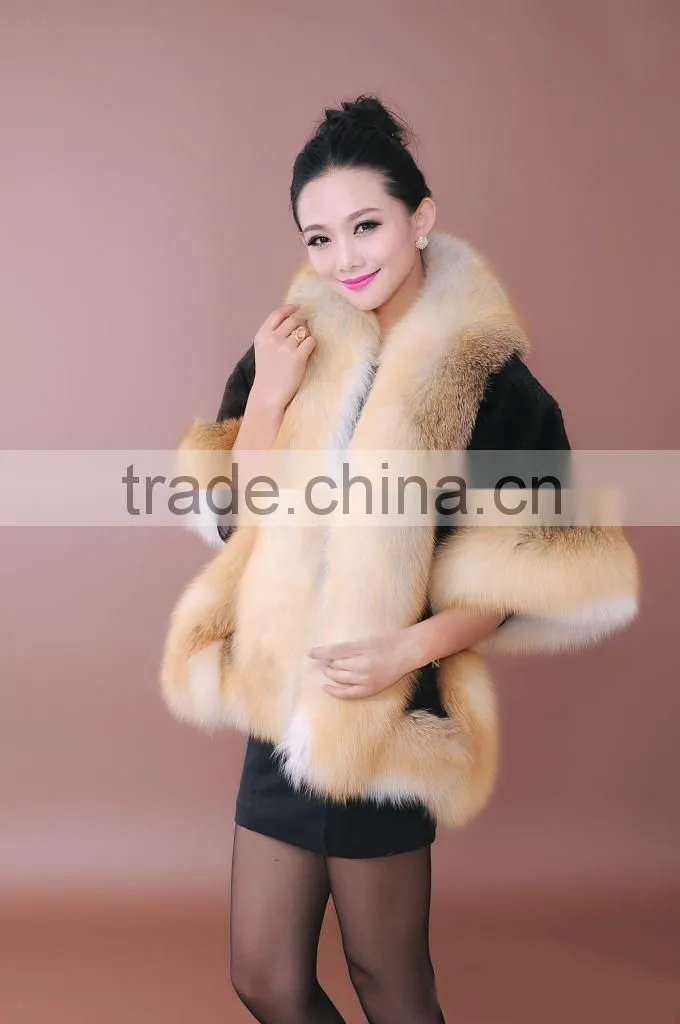 mink fur shawl with fox fur trim