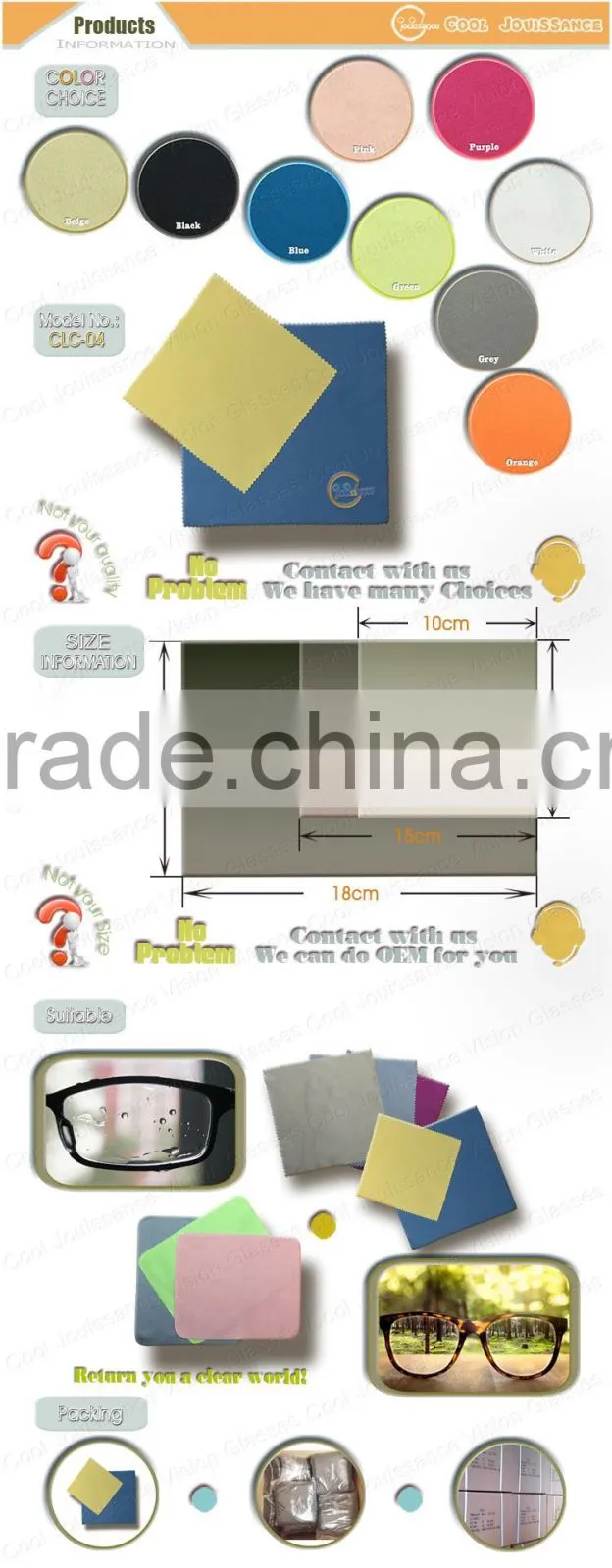 Customized glasses cleaning item lens clean cloth for sale