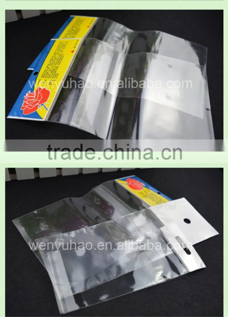 self adhesive cellophane transparent packing bag with printing , lamination material header bag
