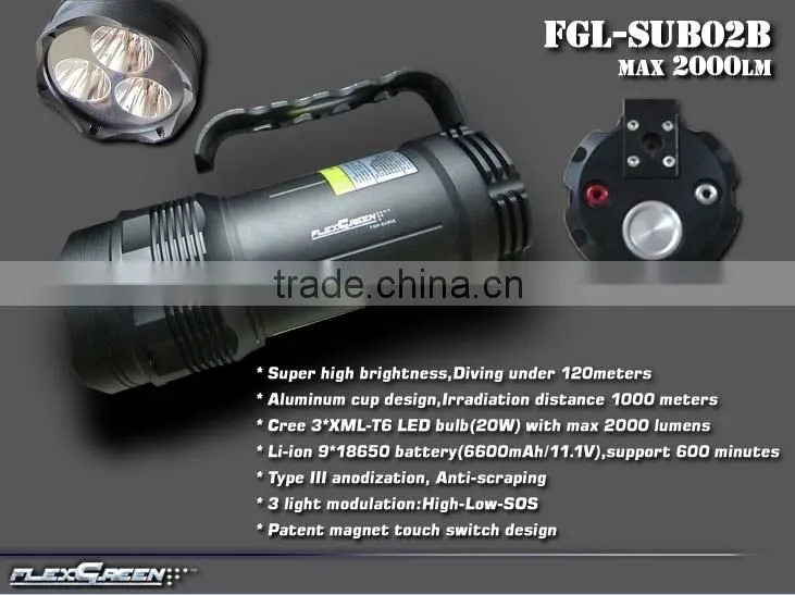 rechargeable 6600mah/11.1V 18650 battery 3 xml T6 LED diving light