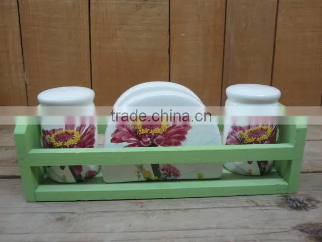 Set 3 Round Ceramic Plant /Flower Pot with Pallet Tray