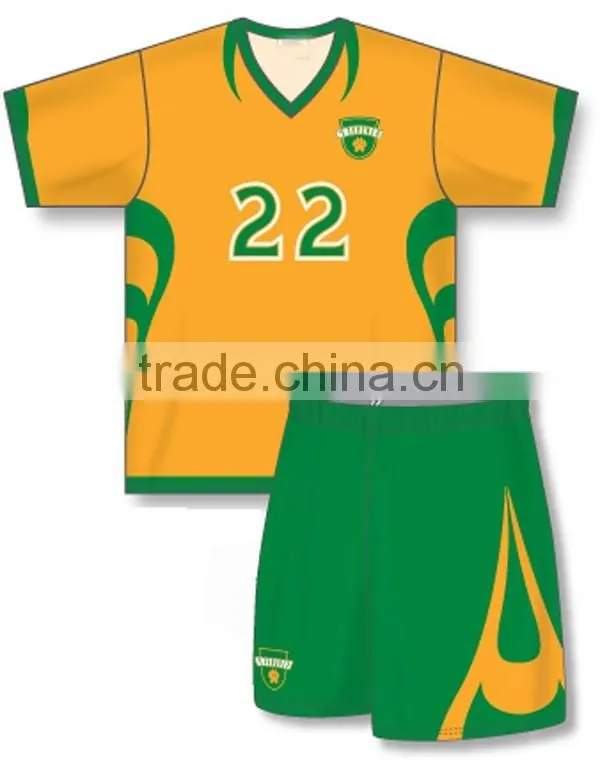 100% Polyester Mesh 150 gsm Custom Yellow Green Soccer Uniform