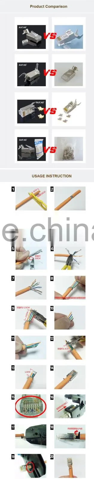 High Quality Cat7 RJ45 Modular Plug For Network Cable Cat7 Aucas Brand Offer Price