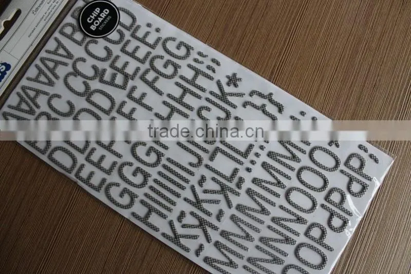 factory manufacture alphabet letter decorative glitter chipboard sticker