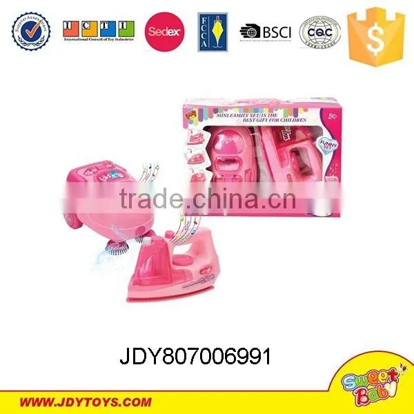 Plastic pink functional household appliance,cleaner&iron&kettle&washer play toys set
