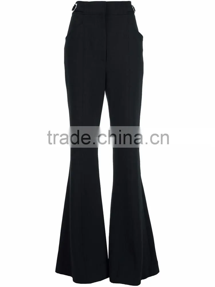 2016 Newest style ladies pants with wide leg, woman black leg flared pants, American newest casual solid ladies pants