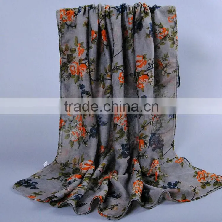 Women Popular Scarf Flower Leaf Pattern Voile Scarves 180*90 Pashmina
