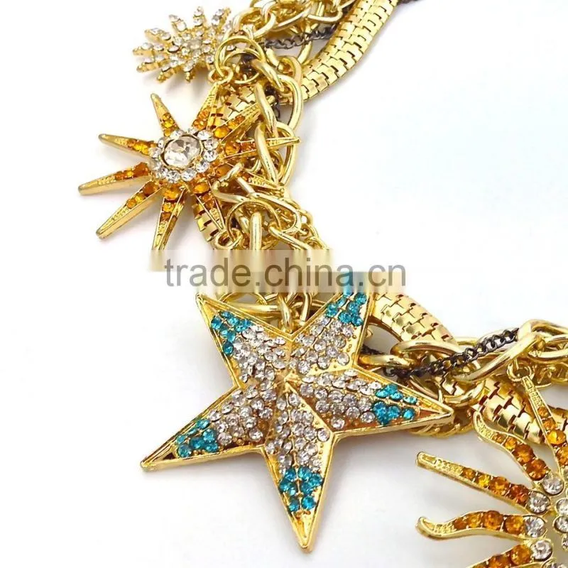 18K gold plated abstract statement necklace stars and sun statement necklace
