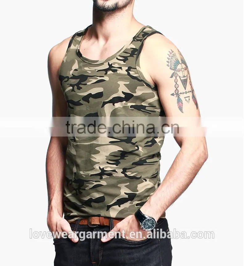 New fashion custom print cotton spandex camouflage tank top for men