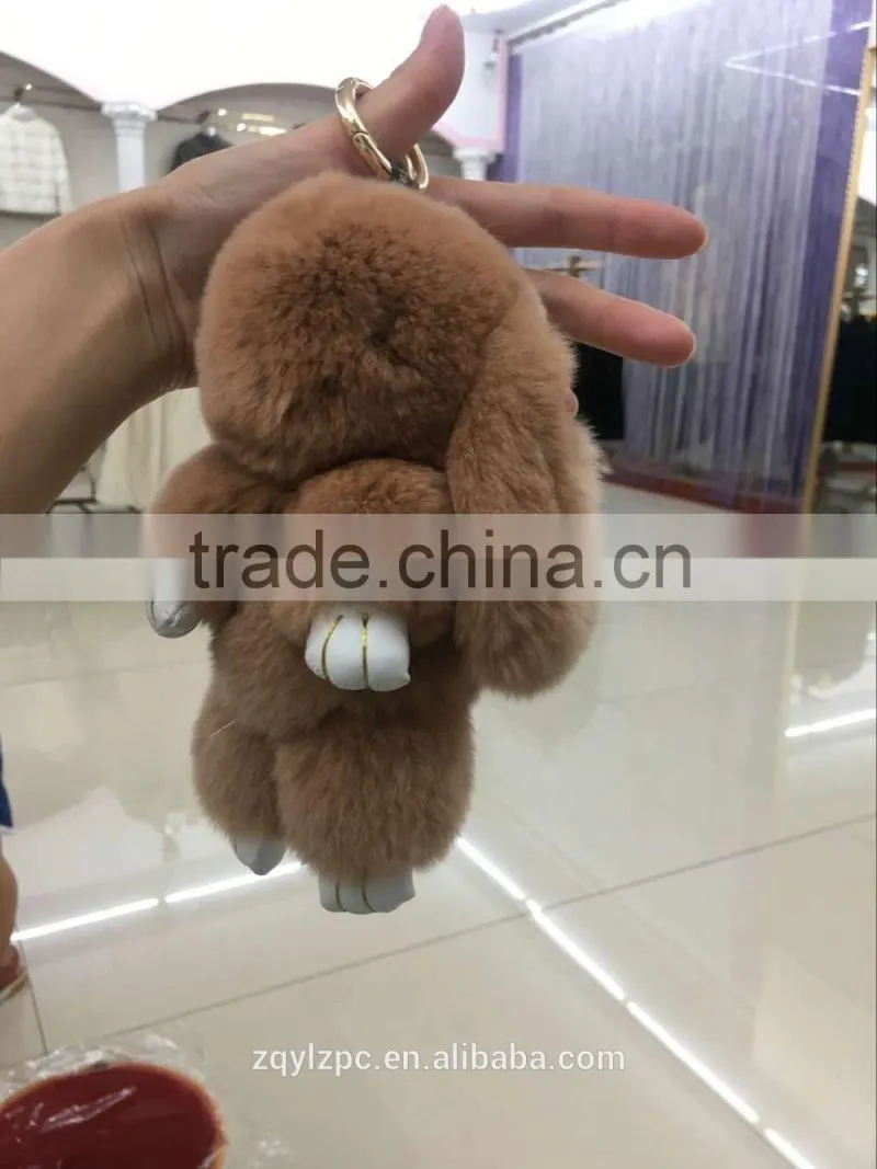 Big soft cute rex rabbit fur toy keyring decorate keychain trimming for keys