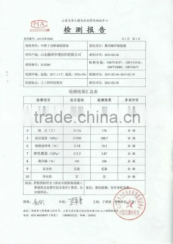 6mm monofialment reinforced concrete POLYPROPYLENE FIBRE